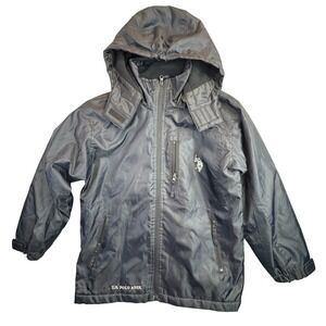 US Polo Assn Kids Hooded Fleece Lined Jacket‎ Navy Blue Full Zip Size M 10/12